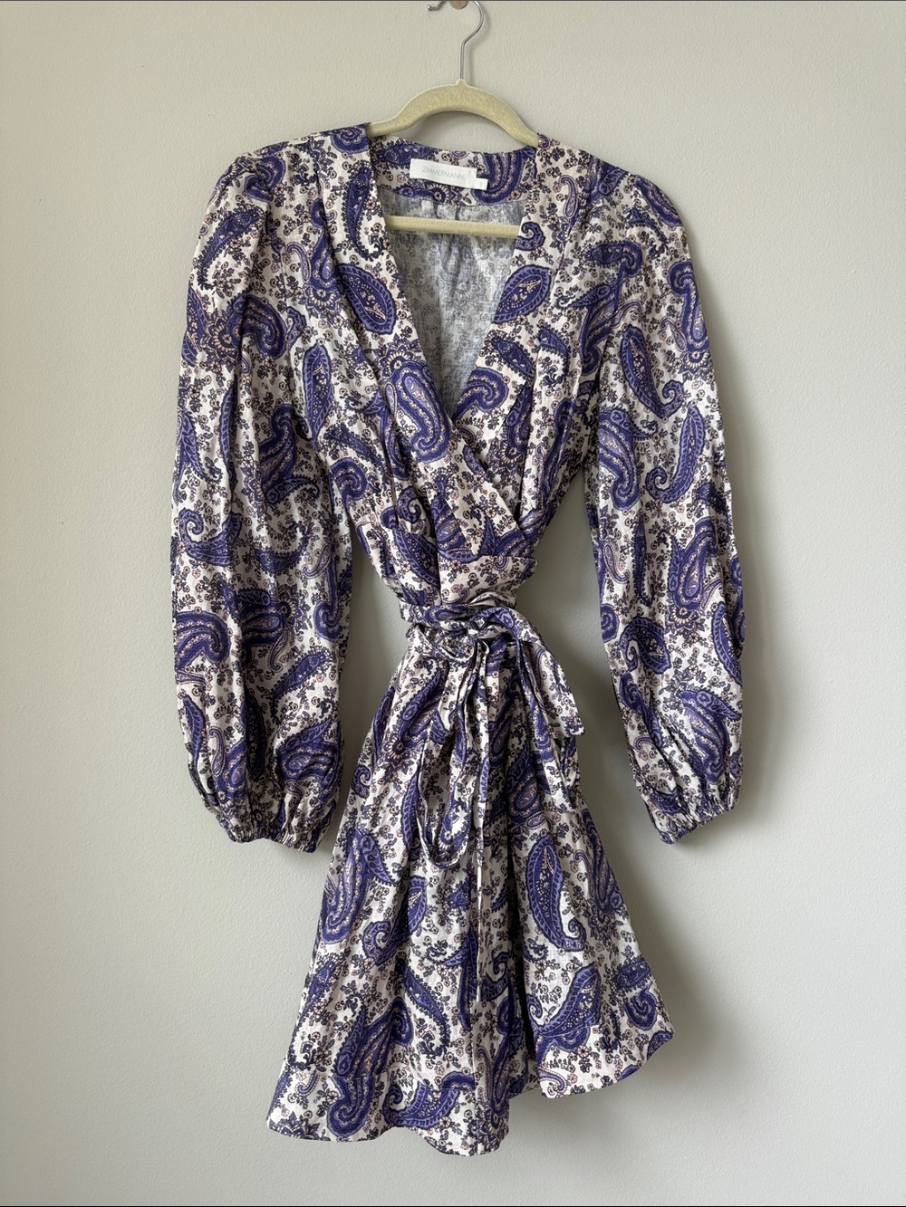 Zimmermann Purple Paisley Wrap Mini Dress